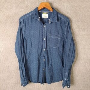 Koto Shirt Mens Medium Blue Seigaiha Wave Pattern Button Down Cotton Casual LS